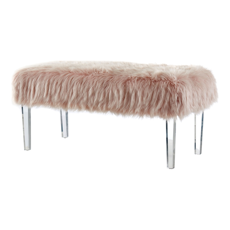 Bowery Hill Contemporary Faux Fur Upholstered Bench in Pink