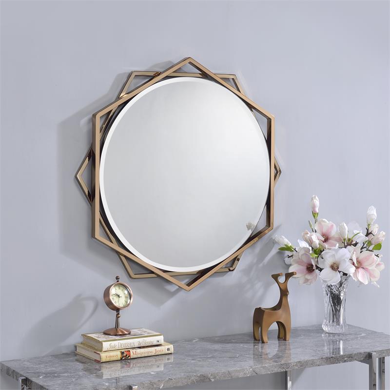 Bowery Hill Metal Beveled Wall Mirror in Gold Champagne with Starburst Frame