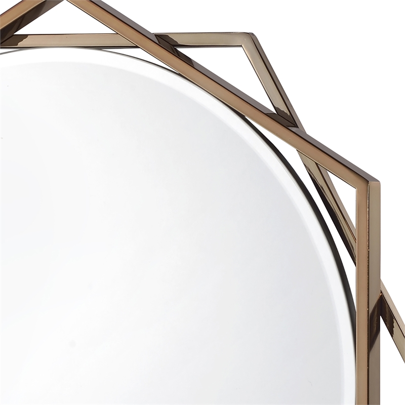 Bowery Hill Metal Beveled Wall Mirror in Gold Champagne with Starburst Frame