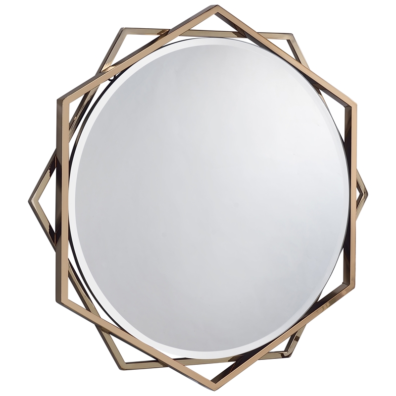 Bowery Hill Metal Beveled Wall Mirror in Gold Champagne with Starburst Frame