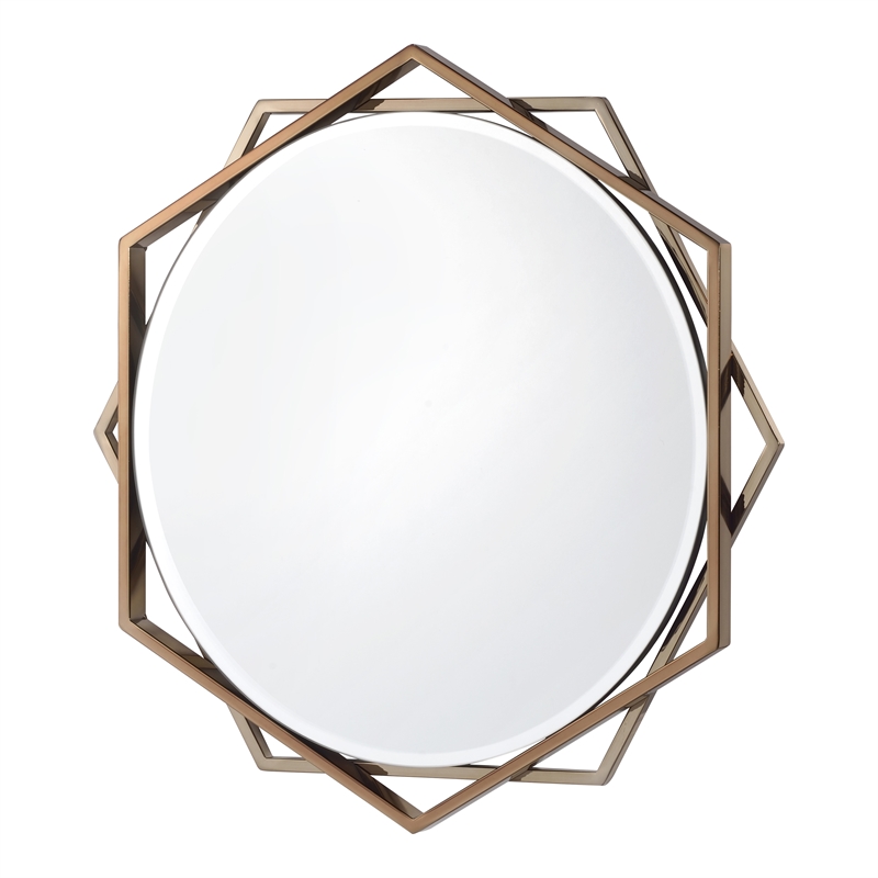 Bowery Hill Metal Beveled Wall Mirror in Gold Champagne with Starburst Frame