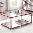 Bowery Hill Metal 1-Shelf Coffee Table in Red with Mirrored Base