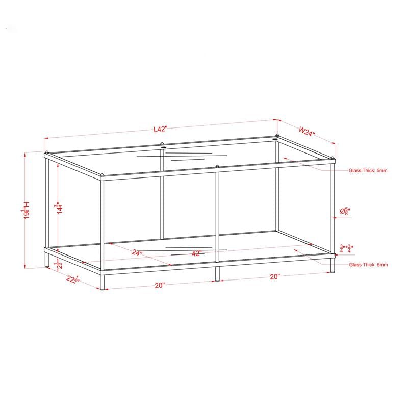 Bowery Hill Metal 1-Shelf Coffee Table in Red with Mirrored Base
