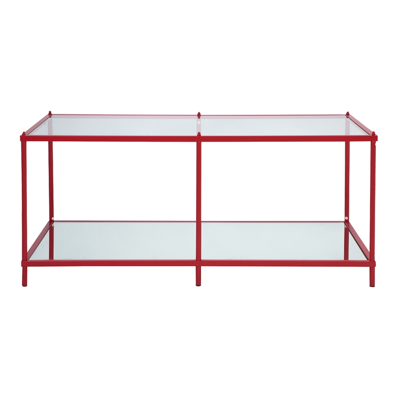 Bowery Hill Metal 1-Shelf Coffee Table in Red with Mirrored Base