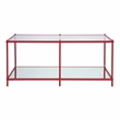 Bowery Hill Metal 1-Shelf Coffee Table in Red with Mirrored Base