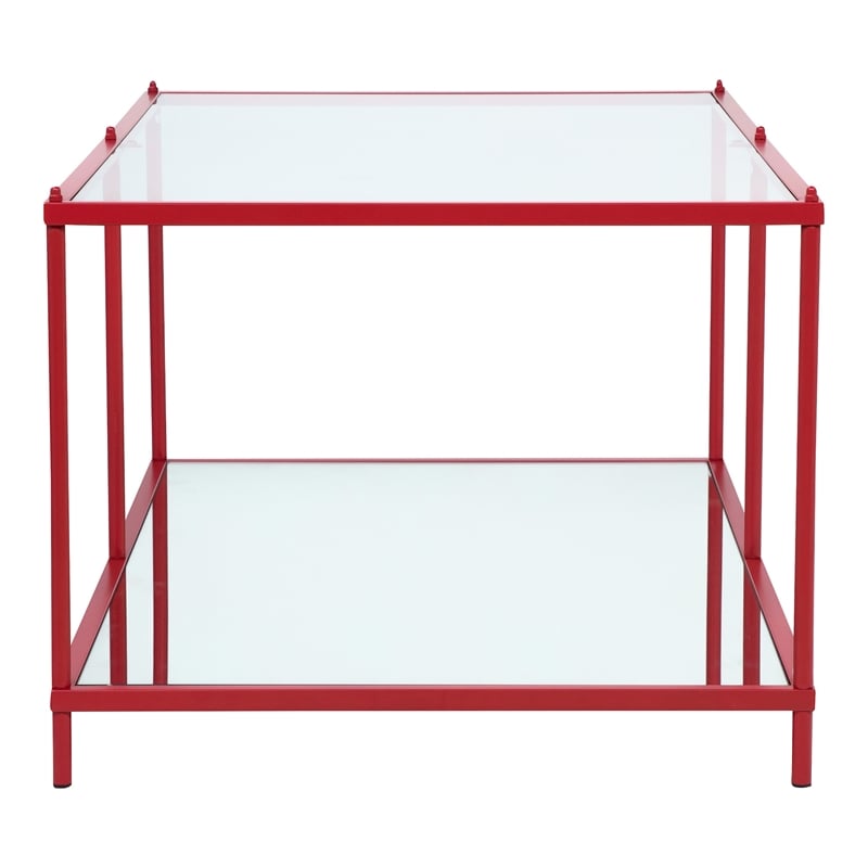 Bowery Hill Metal 1-Shelf Coffee Table in Red with Mirrored Base