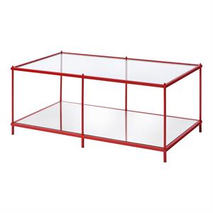 Bowery Hill Metal 1-Shelf Coffee Table in Red with Mirrored Base