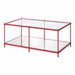 Bowery Hill Metal 1-Shelf Coffee Table in Red with Mirrored Base