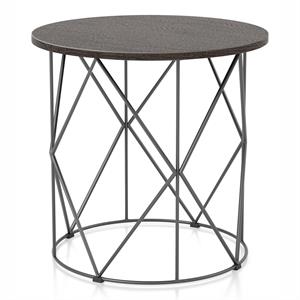 Bowery Hill Industrial Wood Round End Table in Walnut with Steel Base