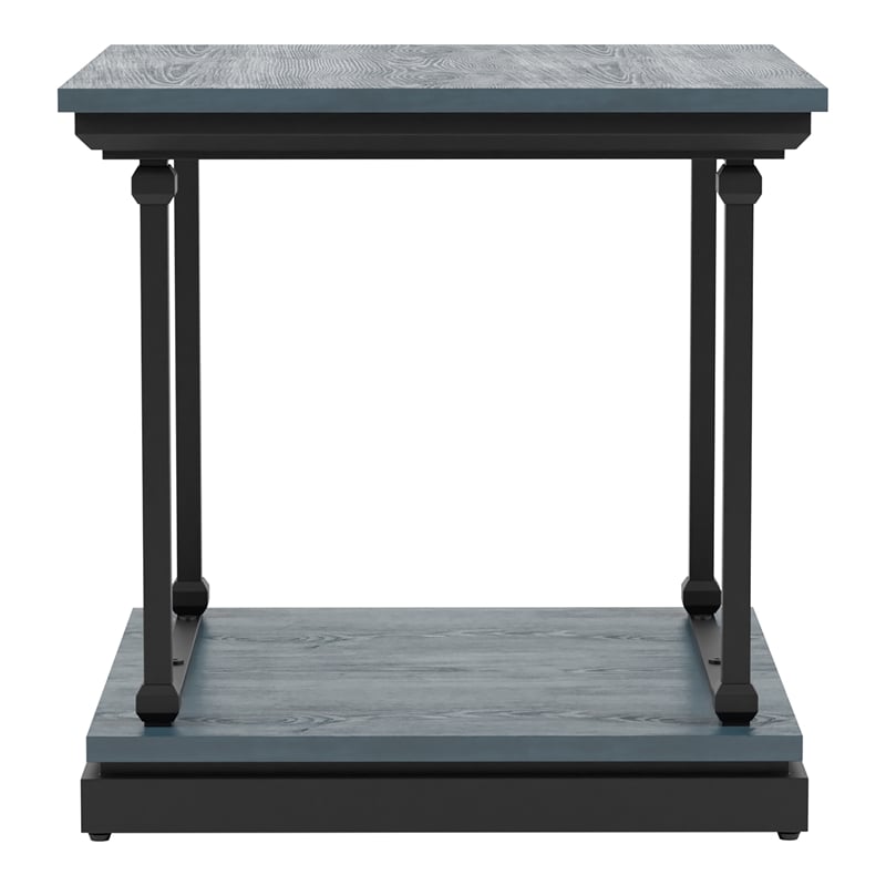Bowery Hill Transitional Wood End Table in Antique Blue with Open Shelf
