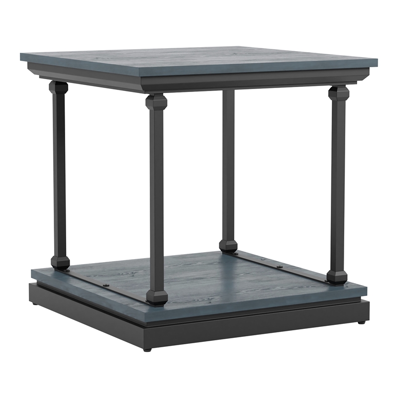 Bowery Hill Transitional Wood End Table in Antique Blue with Open Shelf