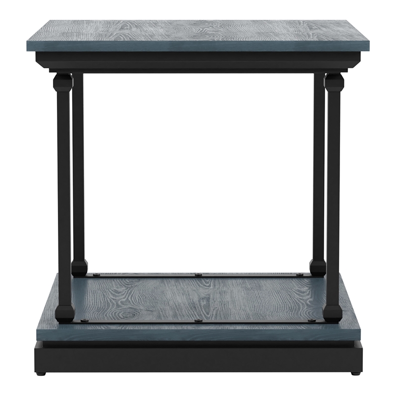 Bowery Hill Transitional Wood End Table in Antique Blue with Open Shelf