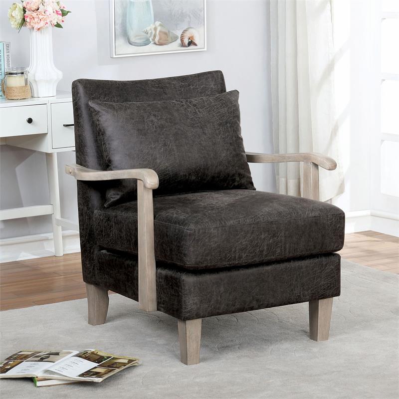 Bowery Hill Faux Leather Accent Chair in Light Gray (Set of 2)