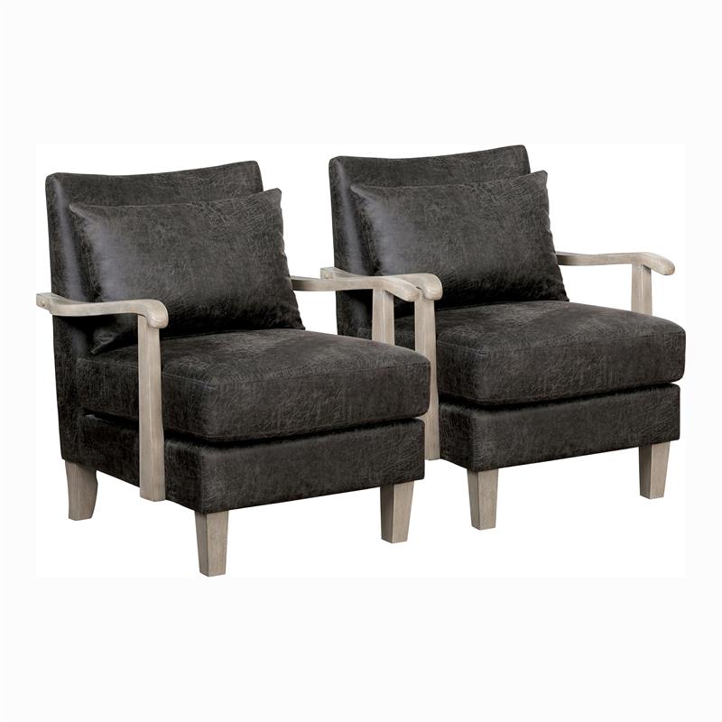 Bowery Hill Faux Leather Accent Chair in Light Gray (Set of 2)