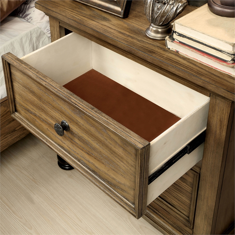 Bowery Hill Industrial Wood 2-Drawer Nightstand in Dark Oak