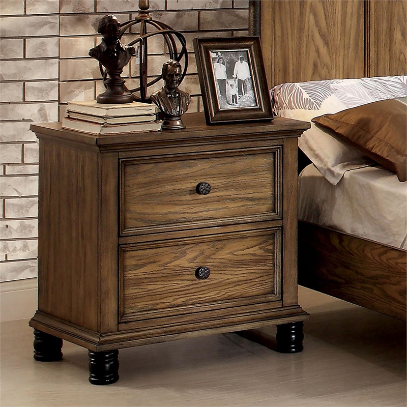Bowery Hill Industrial Wood 2-Drawer Nightstand in Dark Oak