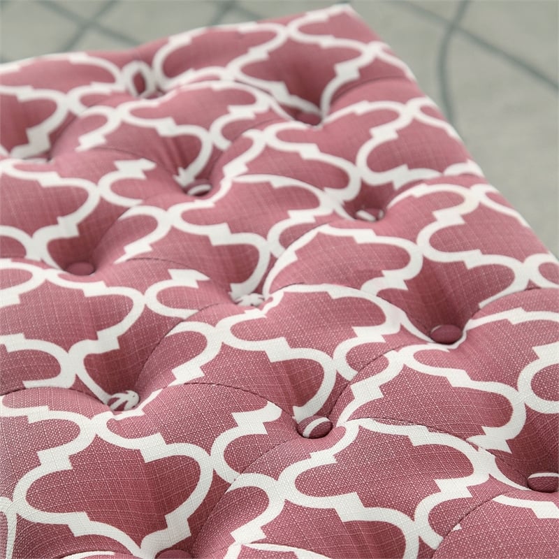 Bowery Hill Contemporary Fabric Storage Ottoman in Red with Diamond Pattern