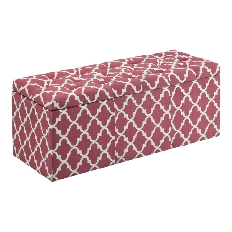 Bowery Hill Contemporary Fabric Storage Ottoman in Red with Diamond Pattern