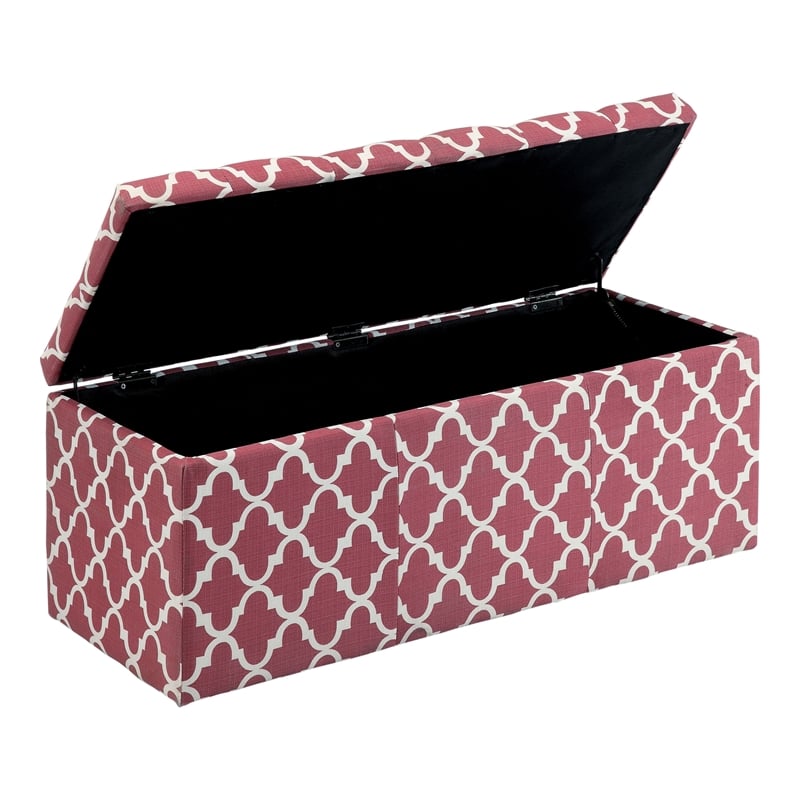 Bowery Hill Contemporary Fabric Storage Ottoman in Red with Diamond Pattern