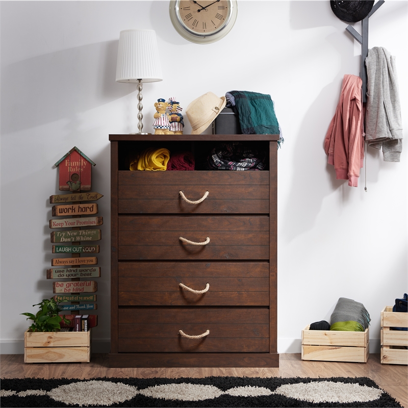 Bowery Hill 4-Drawer Wood Chest in Vintage Walnut Finish