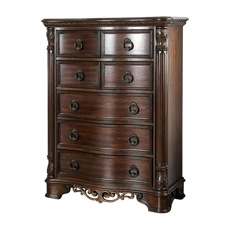 Bowery Hill Transitional 5-Drawer Wooden Chest in Brown Cherry Finish