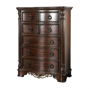 Bowery Hill Transitional 5-Drawer Wooden Chest in Brown Cherry Finish