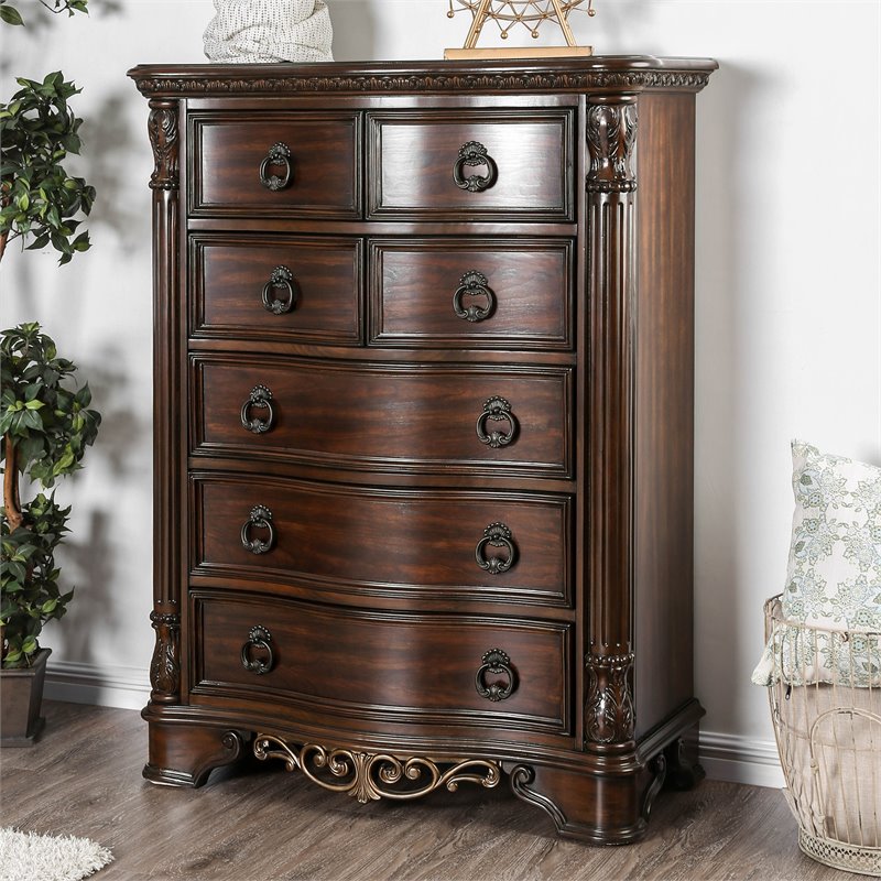 Bowery Hill Transitional 5-Drawer Wooden Chest in Brown Cherry Finish