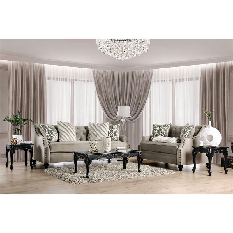 Bowery Hill Transitional Chenille Upholstered Sofa in Light Brown