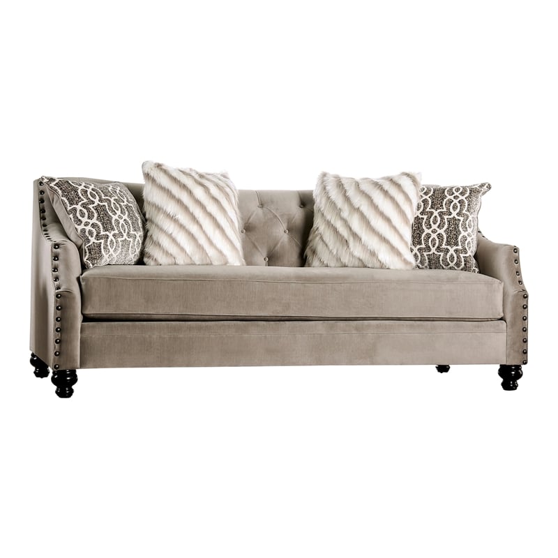 Bowery Hill Transitional Chenille Upholstered Sofa in Light Brown