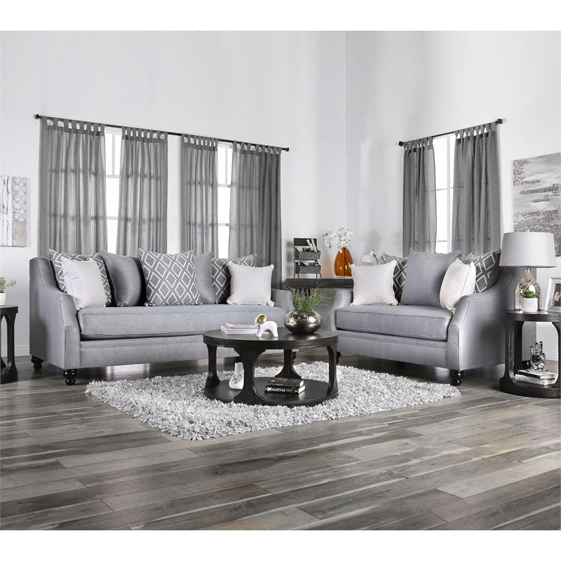 Bowery Hill Transitional Gray Fabric Upholstered Sofa with Burlap Weave