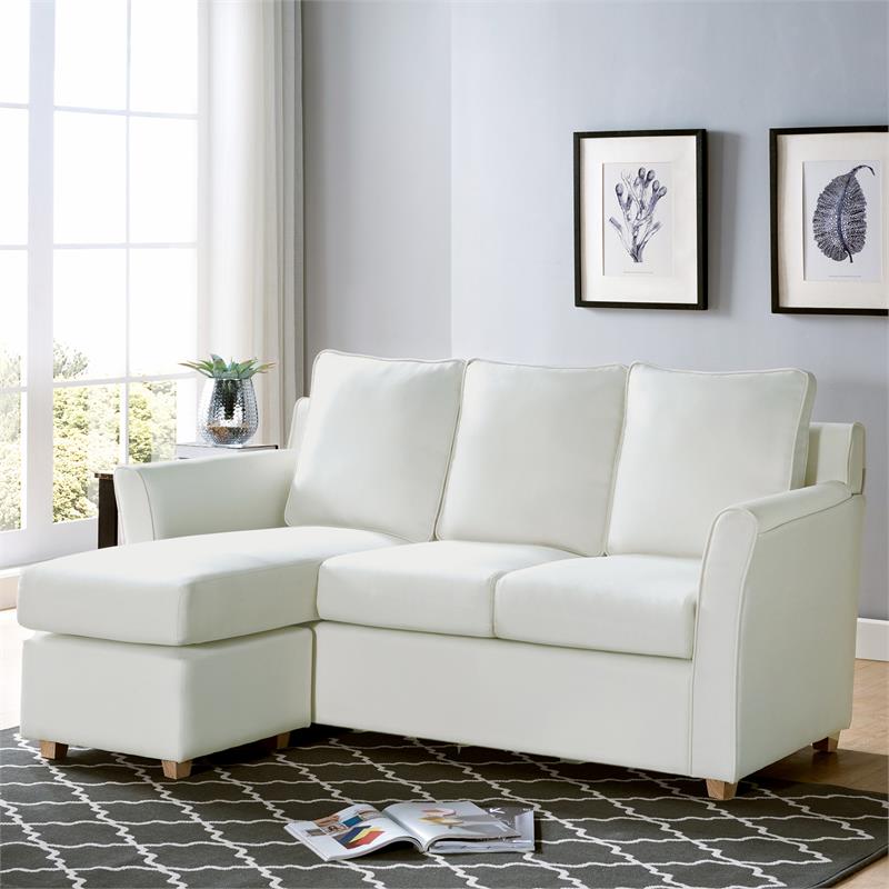 Bowery Hill Fabric Reversible Modular Sectional in Cream for Small Spaces