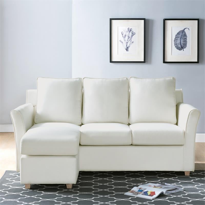 Bowery Hill Fabric Reversible Modular Sectional in Cream for Small Spaces