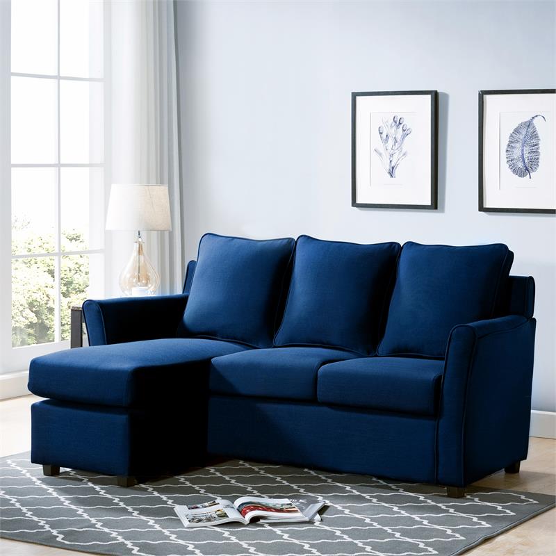 Bowery Hill Fabric Reversible Modular Sectional in Royal Blue for Small Spaces
