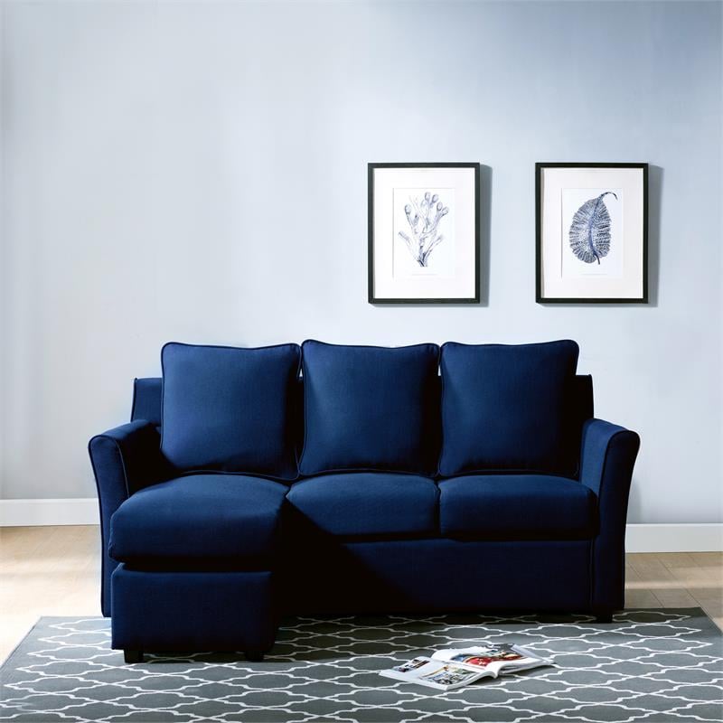 Bowery Hill Fabric Reversible Modular Sectional in Royal Blue for Small Spaces