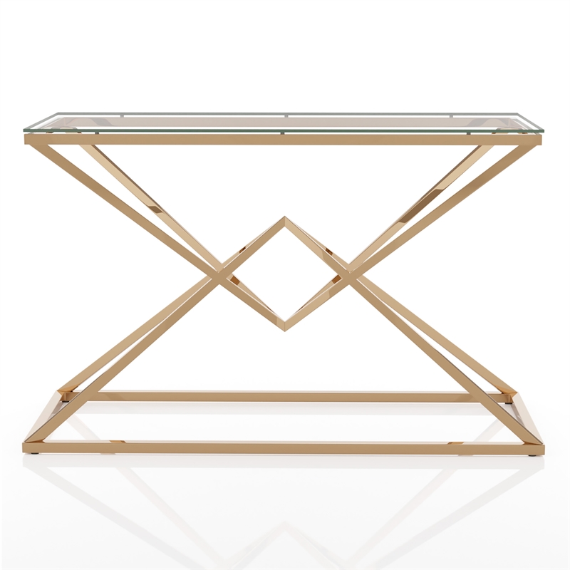 Bowery Hill Contemporary Metal Sofa Table with Glass Top in Gold Plating