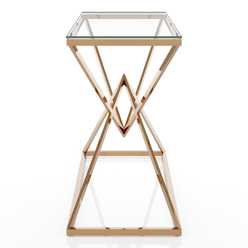 Bowery Hill Contemporary Metal Sofa Table with Glass Top in Gold Plating