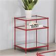 Bowery Hill Glass Top 2-Shelf Side Table with Mirror in Red