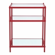Bowery Hill Glass Top 2-Shelf Side Table with Mirror in Red