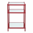 Bowery Hill Glass Top 2-Shelf Side Table with Mirror in Red
