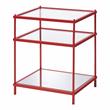Bowery Hill Glass Top 2-Shelf Side Table with Mirror in Red