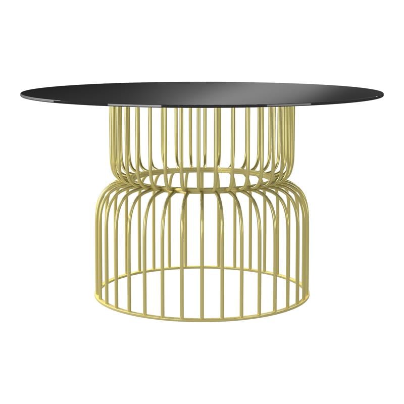 Bowery Hill Glass Top Round Dining Table in Gold and Black Finish