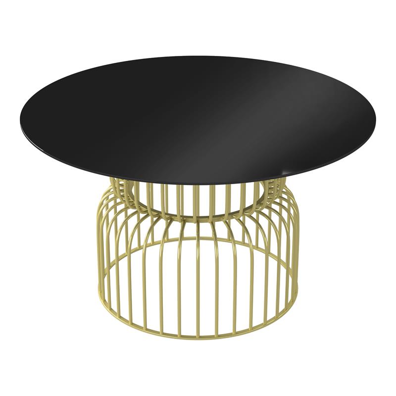 Bowery Hill Glass Top Round Dining Table in Gold and Black Finish