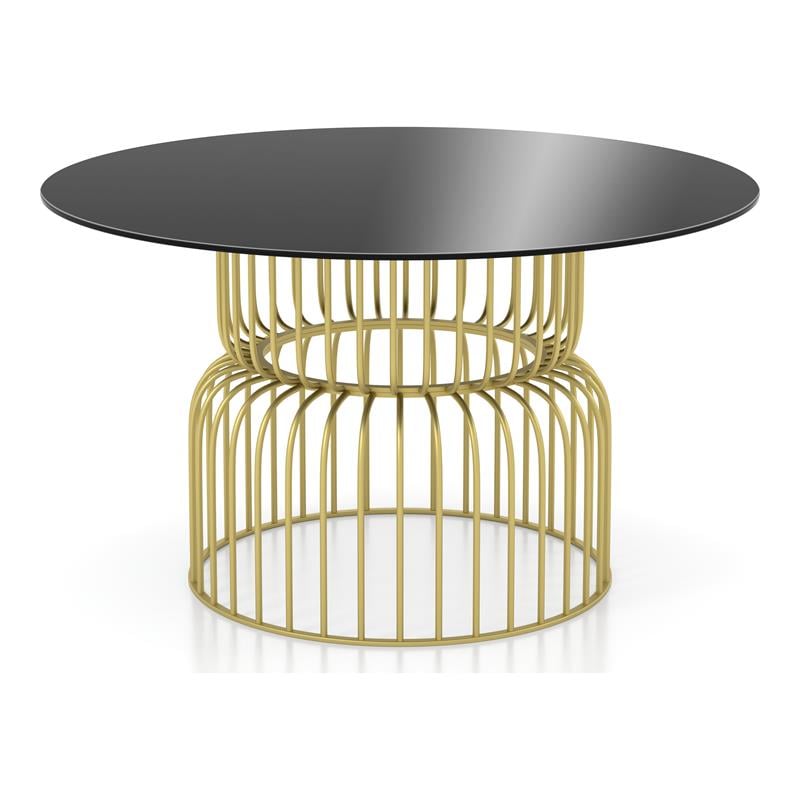 Bowery Hill Glass Top Round Dining Table in Gold and Black Finish