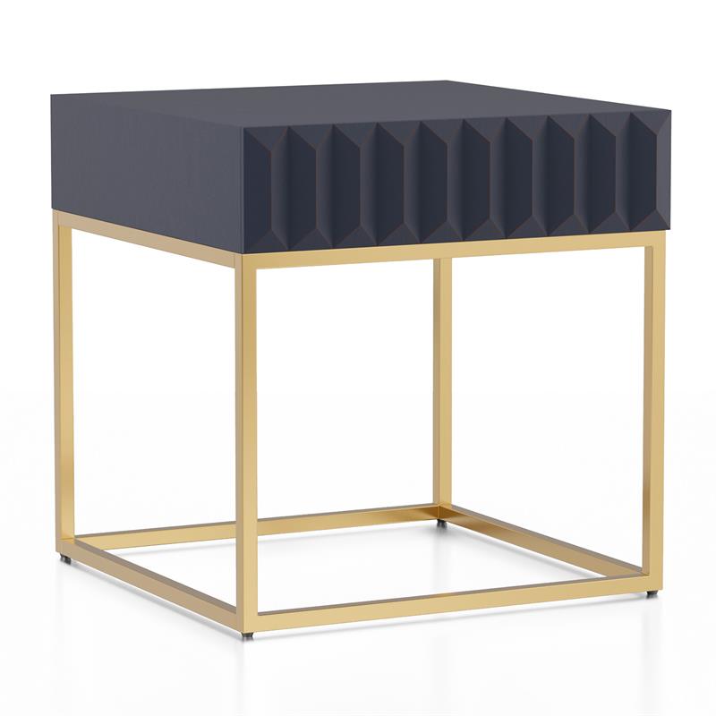 Bowery Hill Metal 1-Drawer End Table in Antique Blue with Gold Frame