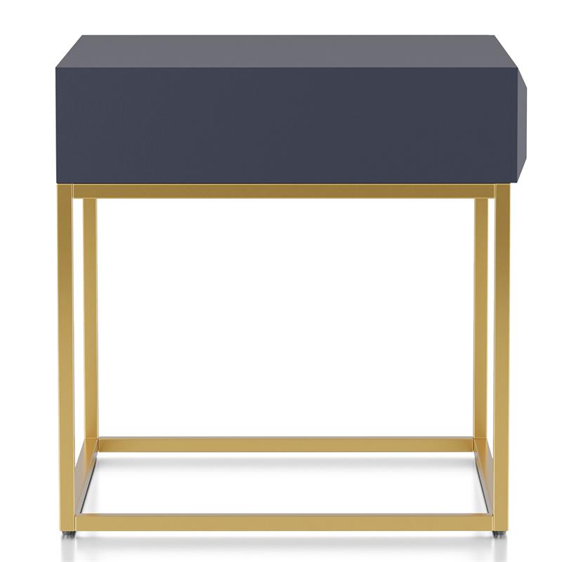Bowery Hill Metal 1-Drawer End Table in Antique Blue with Gold Frame