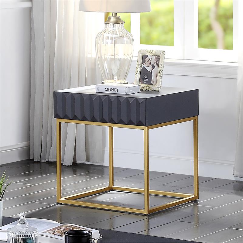 Bowery Hill Metal 1-Drawer End Table in Antique Blue with Gold Frame