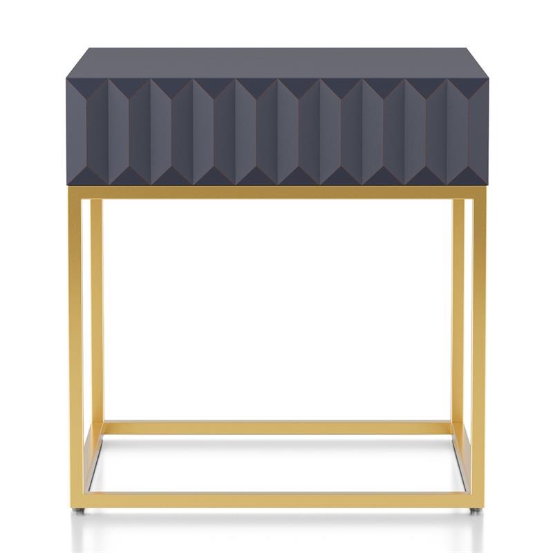 Bowery Hill Metal 1-Drawer End Table in Antique Blue with Gold Frame