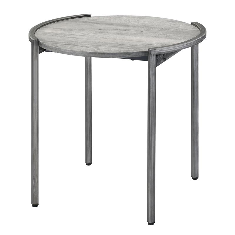Bowery Hill Metal Round End Table in Light Gray and Gun Metal Finish