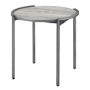 Bowery Hill Metal Round End Table in Light Gray and Gun Metal Finish