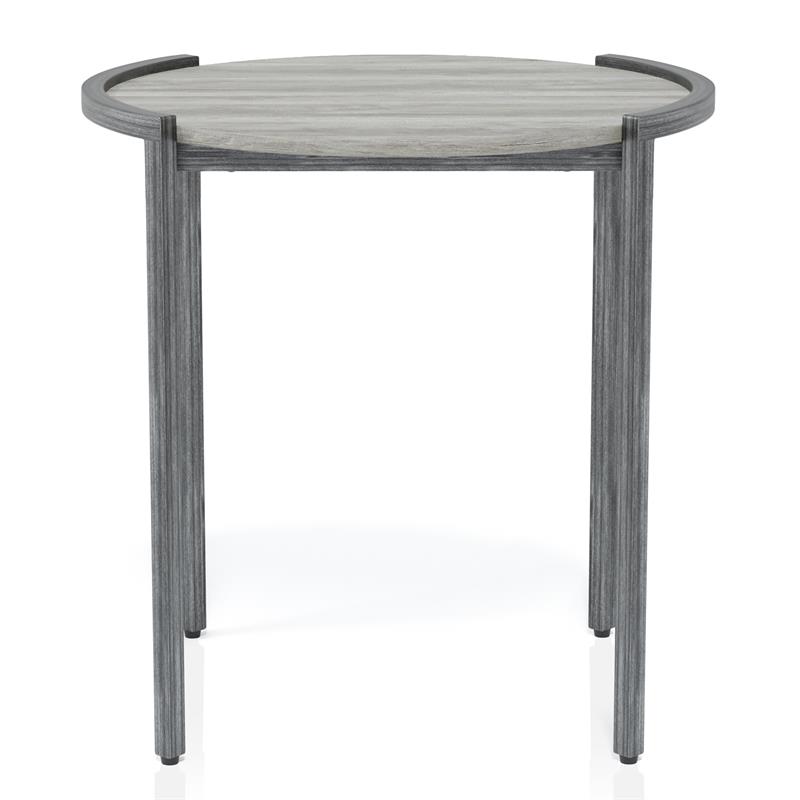 Bowery Hill Metal Round End Table in Light Gray and Gun Metal Finish